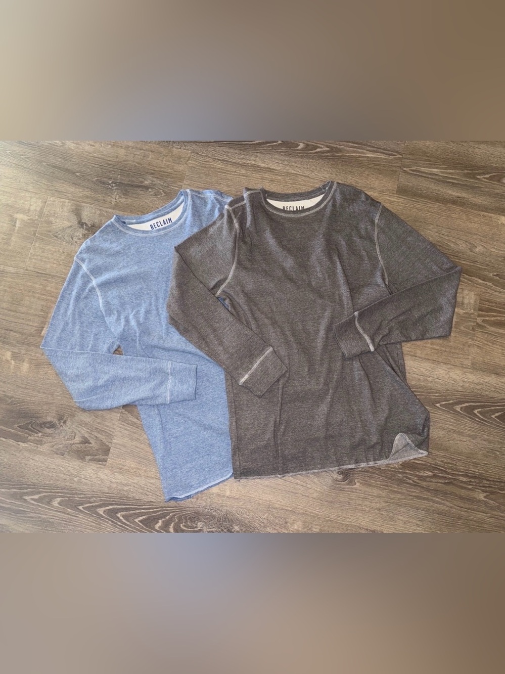 (2) Reclaim Mens Standard Fit Thermal Long Sleeve Shirts Blue & Gray XL